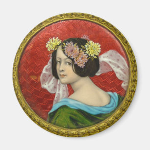 ÍMAN MULHER ROMÂNTICA COM FLORES VINTAGEM ENAMEL