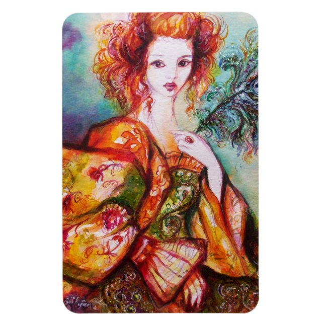 ÍMAN  MULHER ROMÂNTICA COM PENA DE PAZ (Vertical)