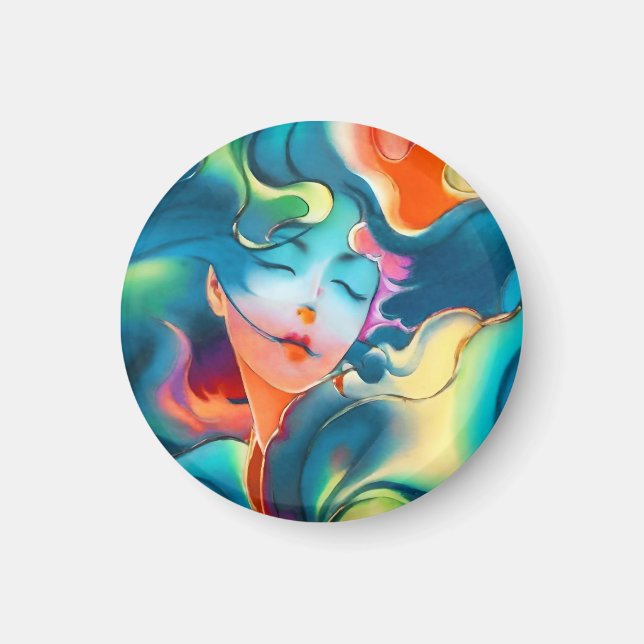 Íman Mulher Serena Sonhadora em Cores Azuis (Frente)