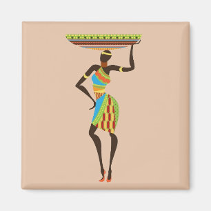 Íman Mulher Tribal Africana com basquete de arte tribal