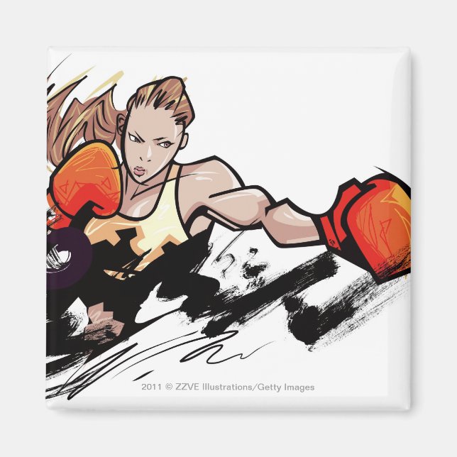 Íman Mulher vestindo luva de boxe (Frente)