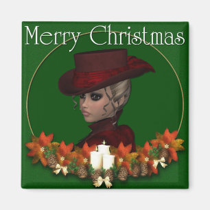 Íman Mulher Vitoriana 1 - Feliz Magneta de Natal