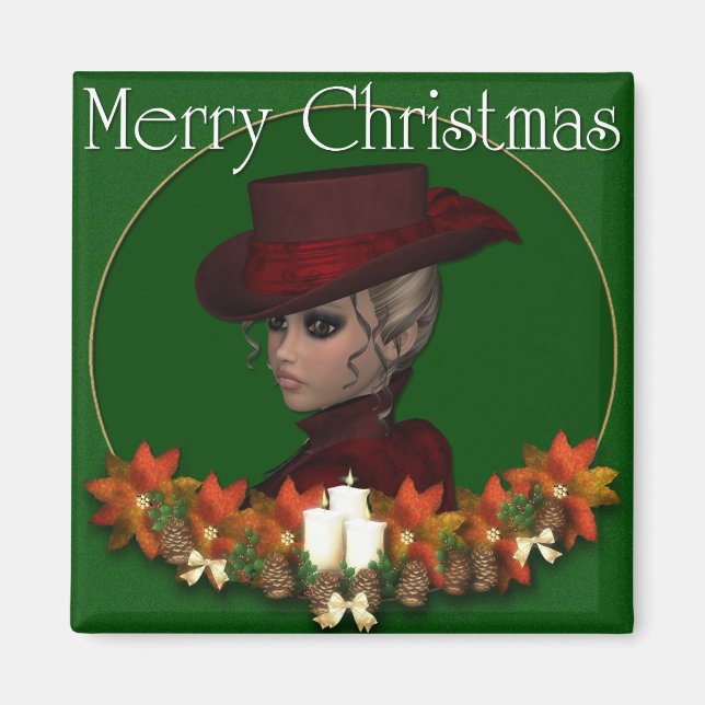 Íman Mulher Vitoriana 1 - Feliz Magneta de Natal (Frente)