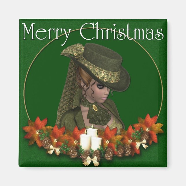 Íman Mulher Vitoriana 2 - Feliz Magneta de Natal (Frente)