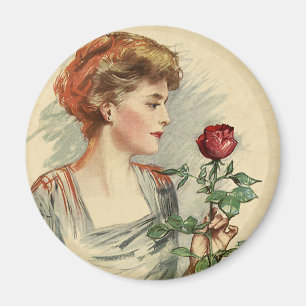 Íman Mulher Vitoriana Antiga Rosa Vermelha Floral