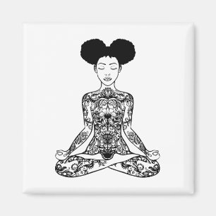 Íman Mulheres Afro Coque Sujo Meditando Meditação Ioga 