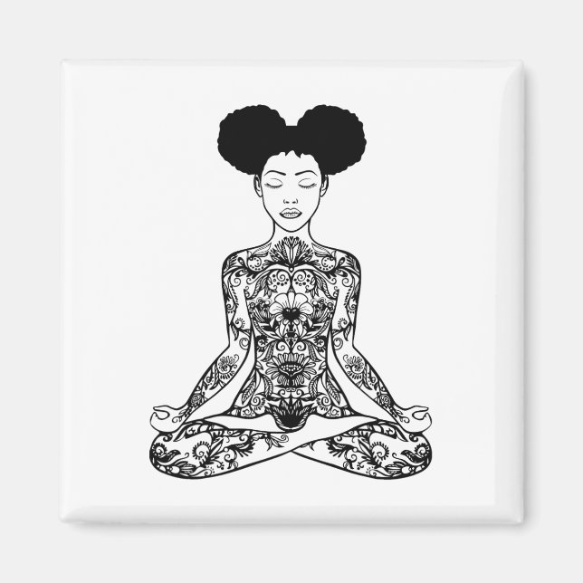 Íman Mulheres Afro Coque Sujo Meditando Meditação Ioga  (Frente)