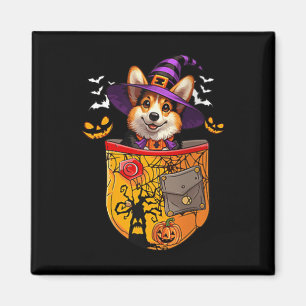 Íman Mulheres Corgi Como Bruxa No Cket Halloween Propri