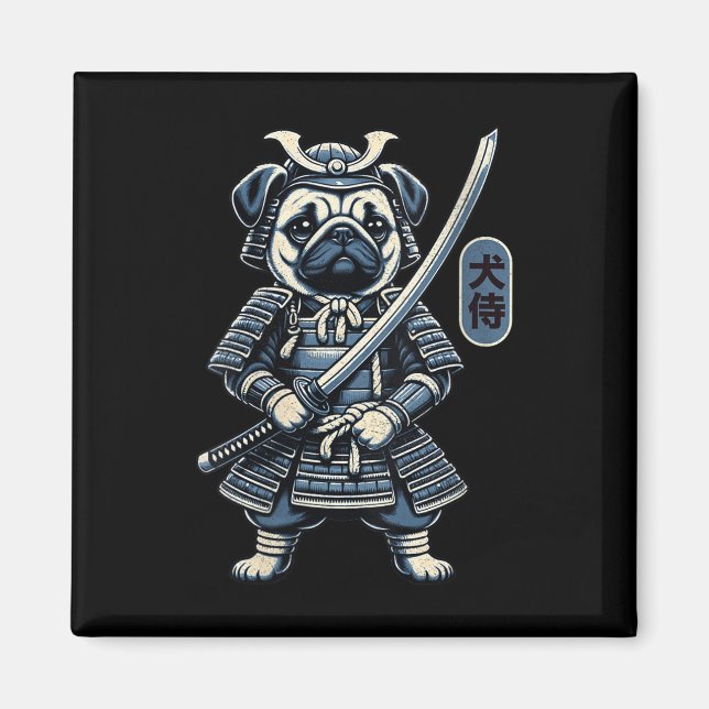 Íman Mulheres Japonesas, Samurai Dog Tattoo, Pug Dog Ka (Frente)