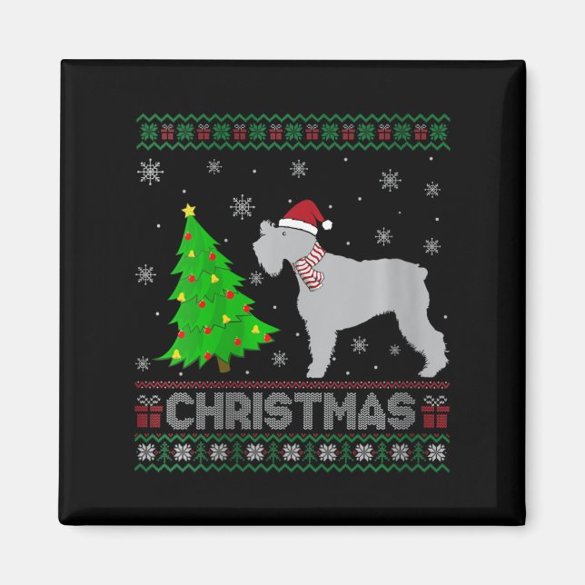 Íman Mulheres Schnauzer Cachorro Xmas Tree Iluminação F (Frente)