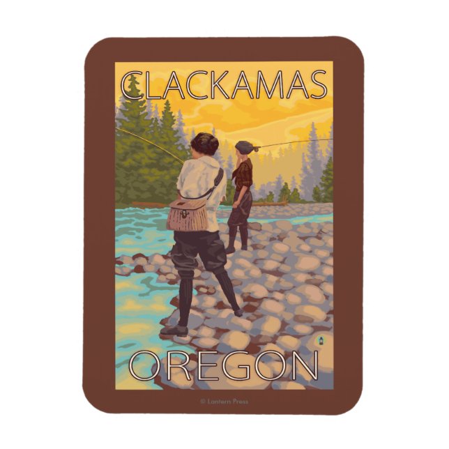 Íman Mulheres voam pescando - Clackamas, Oregon (Vertical)