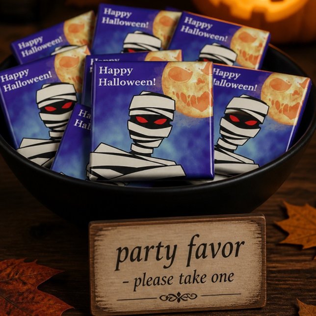 Íman Múmia e Lua Assustadora Feliz Halloween Quadrado (Criador carregado)