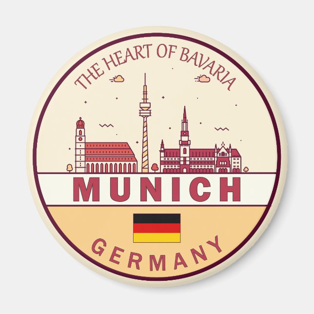 Íman Munich Germany City Skyline Emblem (Frente)