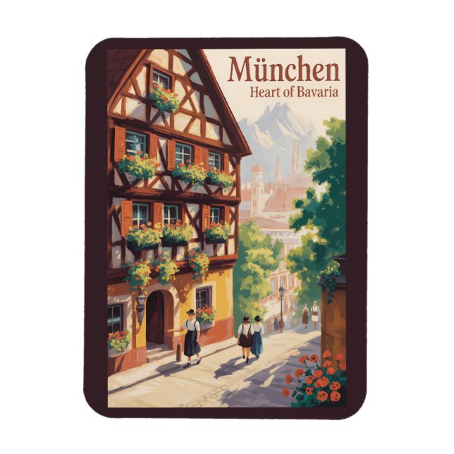 Íman Munique Alemanha Baviera Ilustração Viagem Arte (Vertical)