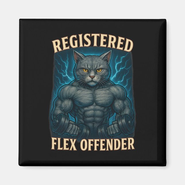 Íman Muscle Cat Registrada Flex Offender Engraçado Gym  (Frente)
