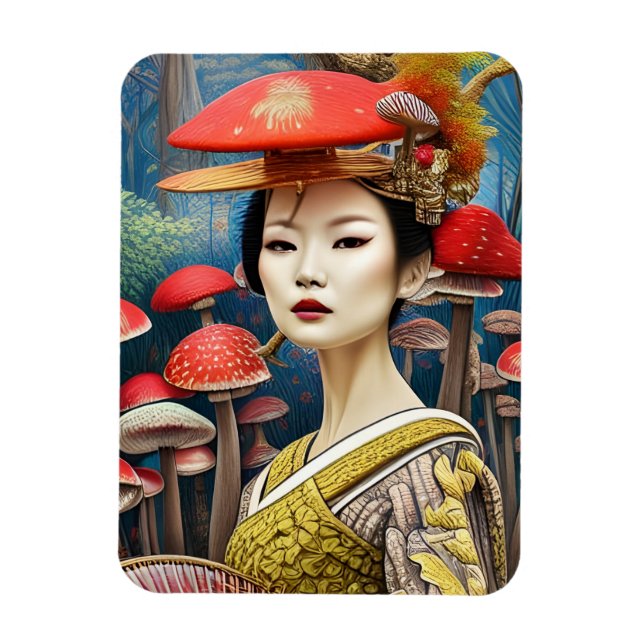 Íman Mushroom Geisha Surreal Fantasy Art (Vertical)