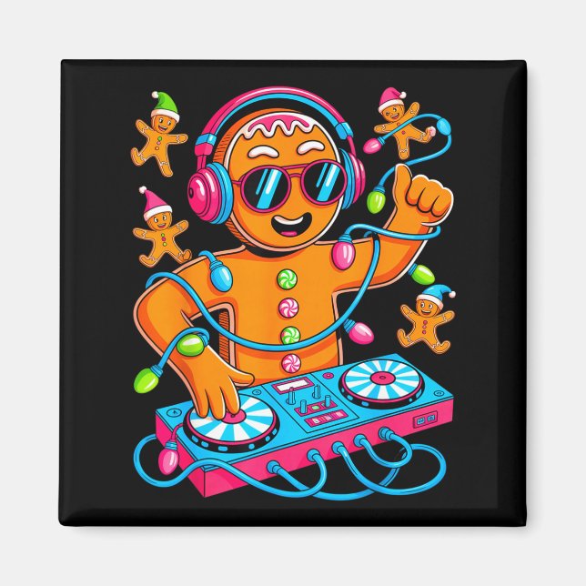 Íman Música Retro de Natal House Gingerbread Dj Techno  (Frente)