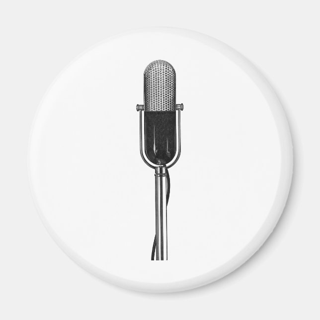 Íman Música Vintage, Microfone Retro Antiquado (Frente)