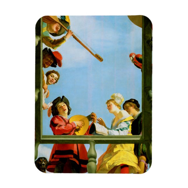 Íman Musical Group on Balcony Fine Art Dutch Painting (Vertical)