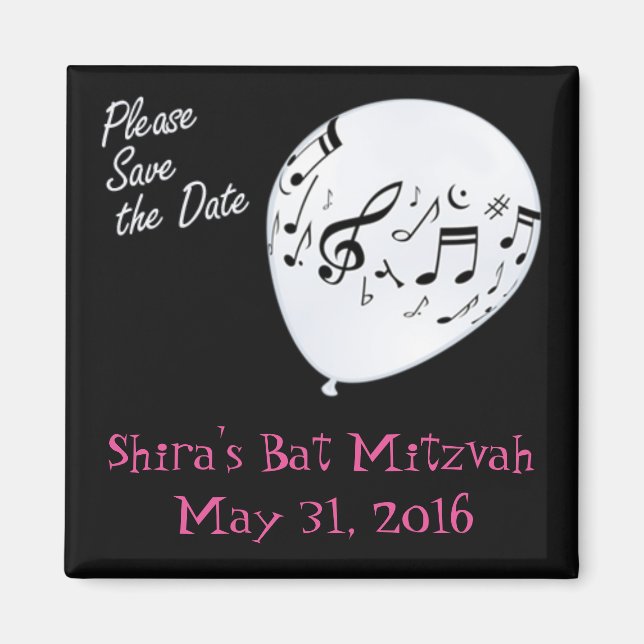 Íman Musical Save the Date Bar ou Bat Mitzvah (Frente)