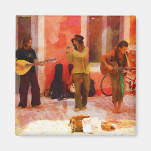 Íman Músicos de rua tocando guitarra mandolim e flauta
