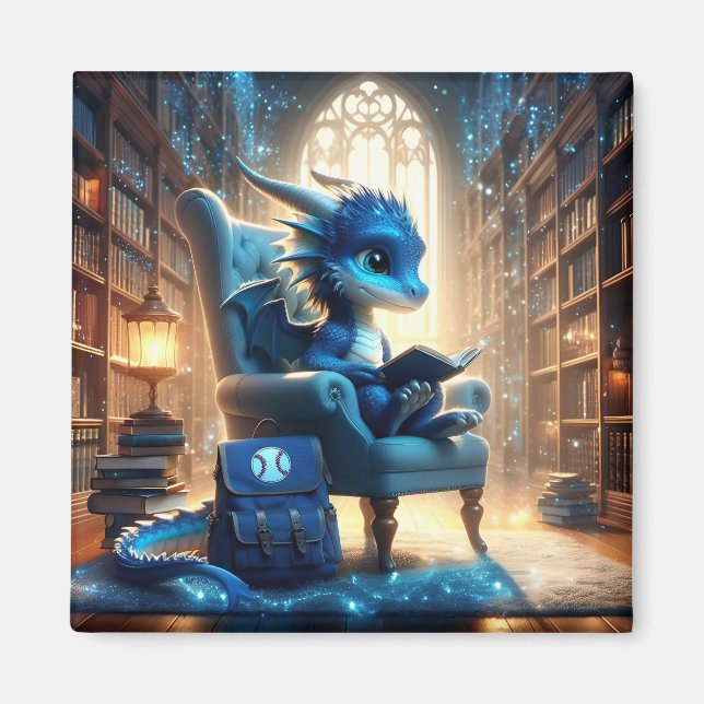 Íman Na Biblioteca - Ímã do Dragão Azul (Frente)