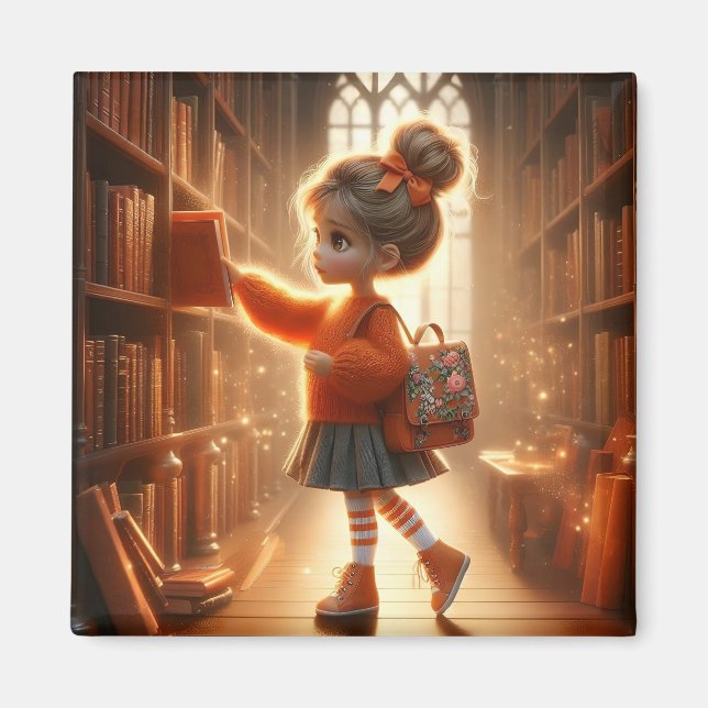 Íman Na Biblioteca - ímã laranja (Frente)