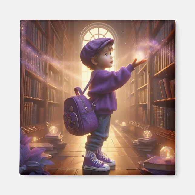 Íman Na Biblioteca - ímã Roxo (Frente)