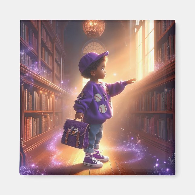 Íman Na Biblioteca - ímã Roxo (Frente)