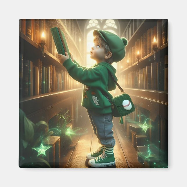 Íman Na Biblioteca - Magneta Verde (Frente)