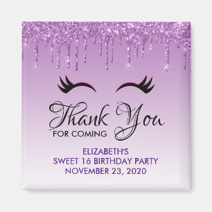 Íman Na moda Black Eyelashes & Purple Glitter Birday