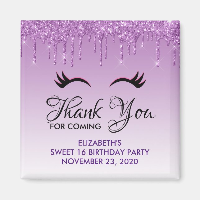 Íman Na moda Black Eyelashes & Purple Glitter Birday (Frente)
