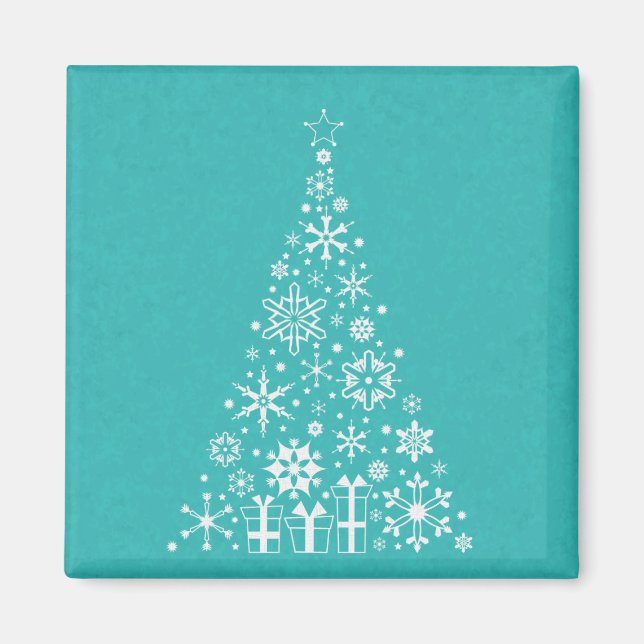 Íman Na moda elegante, branca e teal, árvore de Natal (Frente)