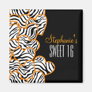 Íman Na moda Orange Sweet 16 Zebra Heart Design