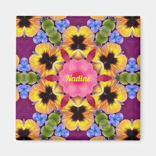 Íman NADINE~ Pansy Abstrata ~ Rosa Azul Roxo Amarelo