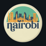Íman Nairobi Kenya City Skyline Retro Cityscape Art<br><div class="desc">Design com lindas linhas do horizonte, atração turística e arte de paisagem urbana, arranha-céu Legal e ilustração da silhueta de construção para turistas e viajantes. Perfeito como lembrança para trazer de volta para casa quando viaja pelo mundo. Guarde a memória do seu viagem e as suas férias com a família...</div>