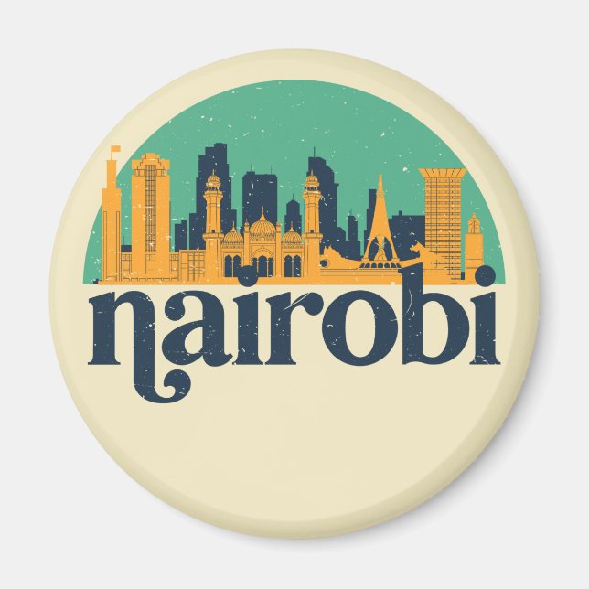 Íman Nairobi Kenya City Skyline Retro Cityscape Art (Frente)