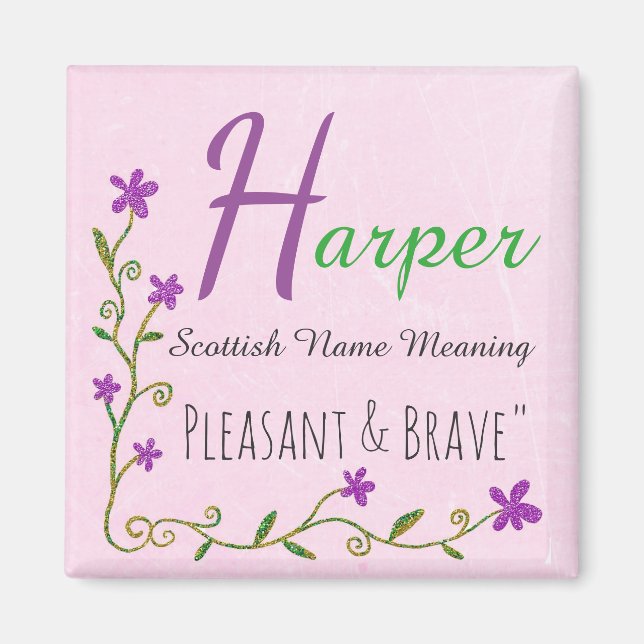 Íman Name Magnet: Harper, Pleasant & Brave (Frente)