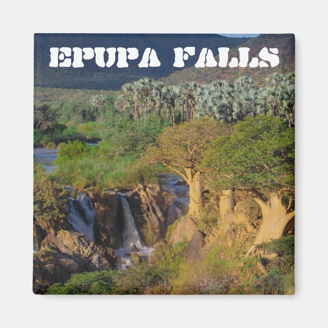 Íman Namíbia Kunene Rio Epupa cai na paisagem Baobás (Frente)