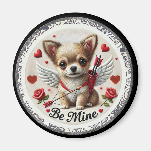 Íman Namorados Angel Chihuahua Round Magnet - Seja Meu (Frente)