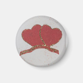 Íman Namorados brilhante de ouro do coração vermelho