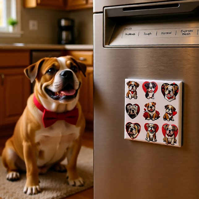 Íman Namorados Bulldog (Bulldog Hearts & Roses Magnet)