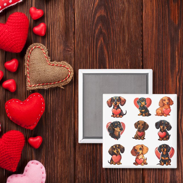 Íman Namorados Dachshund corações de cães (Valentine Dachshund dog hearts Magnet)