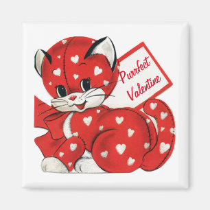 Íman Namorados Vintage Red Cat White Hearts Retro Love