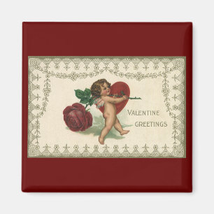 Íman Namorados Vintage Vitoriano Cherub, Rosa e Coraç