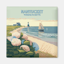 Íman Nantucket Beach Hydrangeas Boat Retro