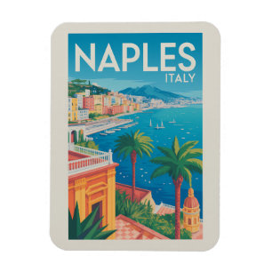 Íman Nápoles Itália Ilustração Arte de Viagem Vintage