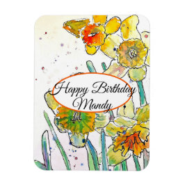 Íman Narciso Amarelo Flor de Primavera Aquarela Anivers