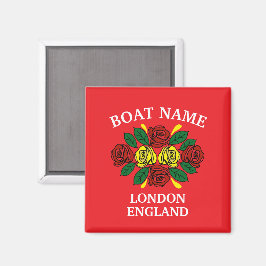 Íman Narrowboat Rosas Vermelhas Nome do Barco Arte Folc