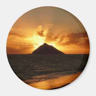 Íman Nascer do sol de Havaí no ímã redondo da praia
